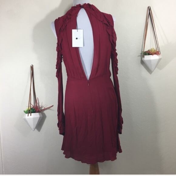 NWT IRO Hanie ruffle cold shoulder wine dress - Picture 4 of 7